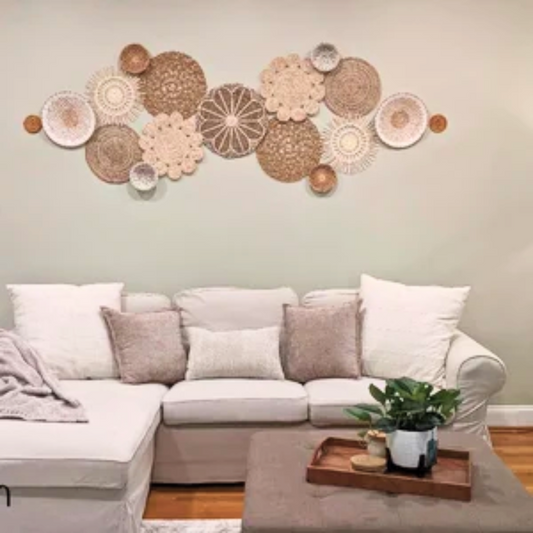 Elevate your interior with this Handicraft Palm Leaf Wall Art, meticulously crafted from natural palm leaves